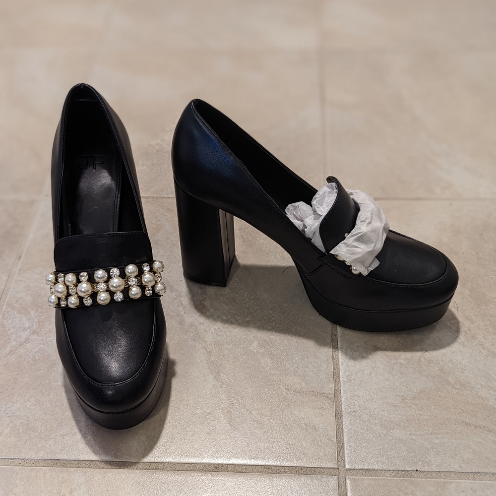 JustFab Black Heeled Chunky Loafer